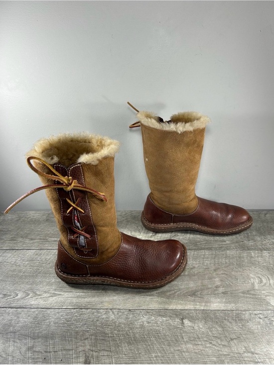 Born Shoes - Born Yuma Lace-Up Shearling Chestnut Leather Winter Snow Women’s Boots Size 7